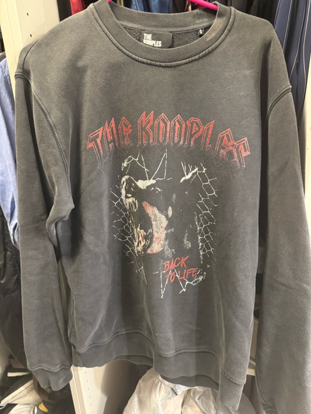 The Kooples Black Graphic Crewneck Sweatshirt with Red Accents